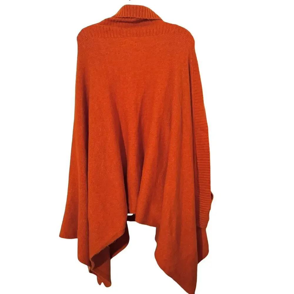 Lou & Grey Orange Turtleneck Asymmetrical Poncho Wool Blend Sweater sz One Size